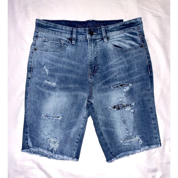 Rue 21 Supreme Flex  Distressed Jean Shorts Blue Size 30 At The Knee - Picture 1 of 6